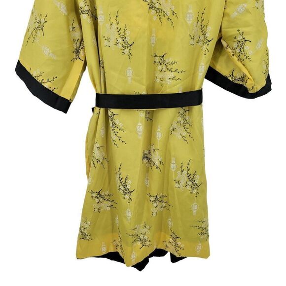 Reversible Kimono Robe L Black Embroidered Dragon Yellow Floral Asian Unisex - Picture 8 of 16